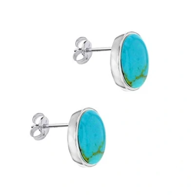 Image of Tuscany Silver Women&#039;s Sterling 6 x 10 mm Oval Turquoise Stud Earrings