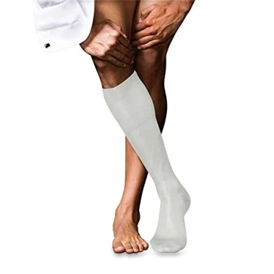 Image of FALKE Men&#039;s No. 4 M KH Silk Long Plain 1 Pair Knee High Socks, White (Off 2040), 7 8