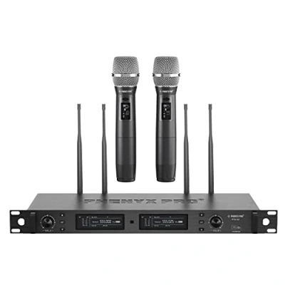 Image of Phenyx Pro Wireless Microphone System, True Diversity Dual Cordless Set, Professional UHF Handheld Microphones w/Auto Scan, 2x1000 Channels, 328ft for Stage &amp; Studio (PTU 2U)
