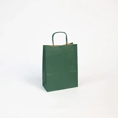 Image of Clairefontaine Ref 395610C Kraft Paper Bags to Decorate &amp; Customise ( Pack 25) 16 x 8 21cm Size, 110gsm Paper, Plain Design Green Colour