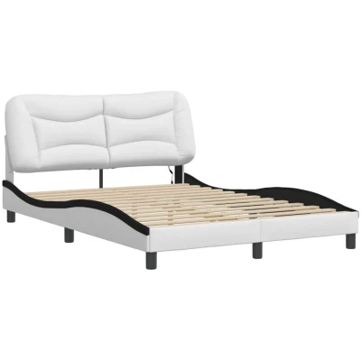 Image of vidaXL Bed Frame with LED without Mattress &quot;Hvar&quot; White and Black 140x200 cm