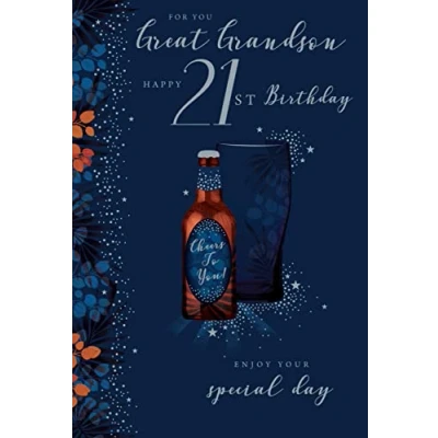 Image of Great Grandson 21 21st Today Bottle Beer Happy Birthday Card Lovely Verse