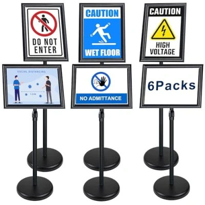 Image of NewZeal 6 Pack A3 Poster Stand Floor Standing Display Holder Snap Frame Aluminum Sign Holder, Angle &amp; Height Adjustable Telescoping，Notice for Wedding/Business Activities Display（Black）