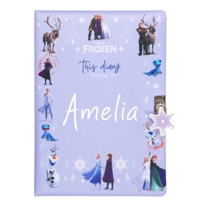 Image of Disney Personalised Frozen Secret Diary for Girls Anna &amp; Elsa Journal with Padlock Name Printed Custom Gift Purple