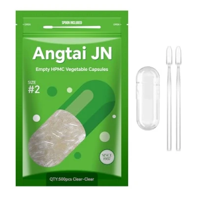 Image of Empty Capsules, AngtaiJN 500 Count Clear Vegetarian Size 2 DIY Pill Capsules Filling Caps with Micro Lab Spoon, Kosher, ISO9001, Gluten Free, Halal Certified, Non GMO Certified