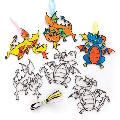 Image of Baker Ross Dragon Suncatchers Pack of 10, Chinese New Year Craft Kit, Crafts for Kids (FE264)