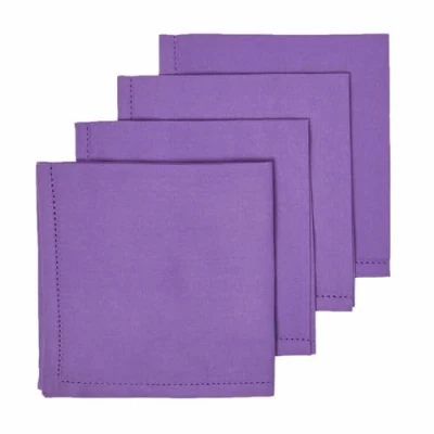 Image of HOMESCAPES Four Purple Napkins 100% Cotton 18 x Inch (45 45 cm) Easy care table Hand Woven Washable at 40 Deg C