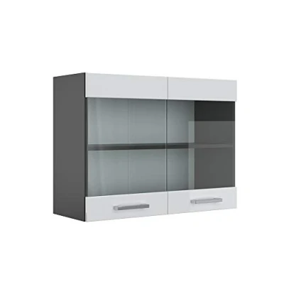 Image of Vicco Glass kitchen cabinet Raul, White High Gloss/Anthracite, 80 cm
