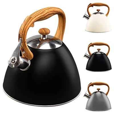 Image of VILDE Kettle, 3 L, Modern, Automatic, Gas Stove Induction Whistling Wood Colour, Black
