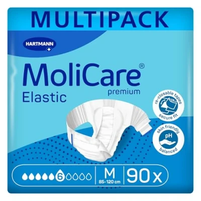 Image of Molicare Premium Elastic Unisex Disposable Slip: Discreet Use for Woman and Men with Incontinence, 6 Drops, Size M, 3 Packs of 30 (90 Pieces)