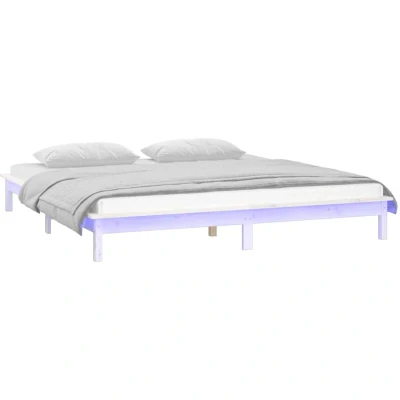 Image of vidaXL LED Bed Frame without Mattress White 180x200 cm Super King Solid Wood