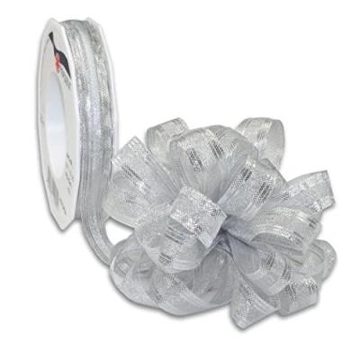 Image of Präsent Astoria Pull Bow Ribbon Silver 15 mm width, 20 m length