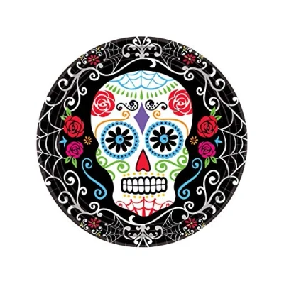 Image of Amscan International ltd 721519 Day of The Dead Dinner Paper Plates 23cm 18 Pcs, 23 cm