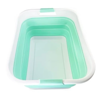 Image of SAMMART 41L Collapsible Plastic Laundry Basket Foldable Pop Up Storage Container/Organizer Portable Washing Tub Space Saving Hamper/Basket (1, White/Pale Jade)