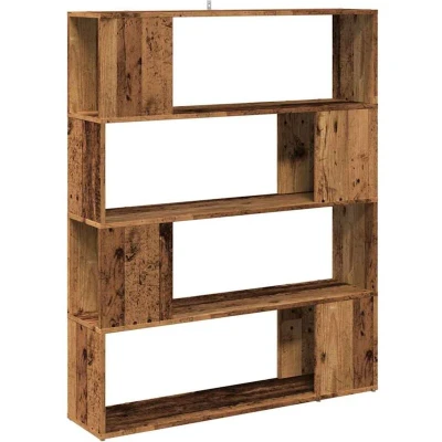 Image of vidaXL Book Cabinet/Room Divider Old Wood, 4 Tier Engineered Wood Freestanding Bookshelf for Living Room, Bedroom, Home Decor 100x24x124.5 cm