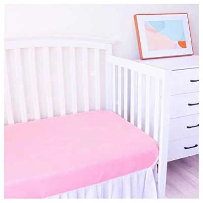 Image of Baby Amabc Cot Fitted Sheets 120 x 60cm Bedding For bed Soft Standard Crib and Toddler Mattresses Fully Elasticated Skirt Breathable Easy Care (Single Pack, Pink)