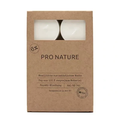Image of Müller PRO Nature Maxi Tealight Candles Pack of 6 Unscented Large Tea Lights 8 Hours Extra Long Burning White Natural Dripless Rapeseed Oil Wax RAL Quality Made in Germany