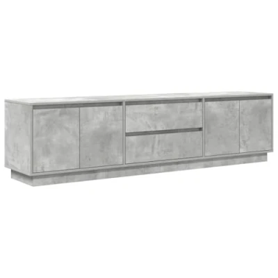 Image of vidaXL tv cabinet modern media center led rgb lights living room stand engineered wood concrete grey 193.5x41x50 cm 2 drawers 4 doors