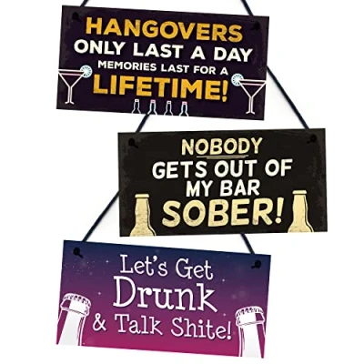 Image of Red Ocean Funny Hanging Bar Signs 3 Pieces Bundle, For Home Bar, Novelty Accessories Pub/Man Cave or Garden Alcohol Gifts