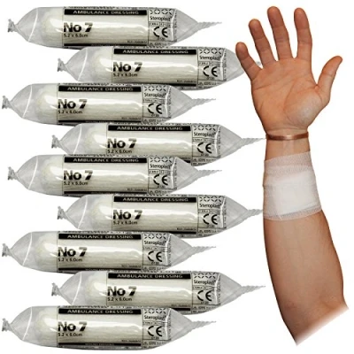 Image of Steroplast Emergency First Aid Medical Heavy Bleeding Ambulance Sterile Dressings Bandage, No7 (5.2cm x 6cm, 10 Pack)