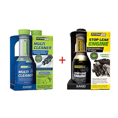 Image of XADO Oil Loss Stop &amp; Petrol Fuel System Cleaner Set of 2 Leak Engine MultiCleaner Atomex
