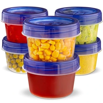 Image of Small Plastic Food Deli Containers With Twist Top Lids (4 Oz) [6 Pack] Storage Takeout To Go Airtight Microwave, Freezer &amp; Dishwasher Safe BPA Free