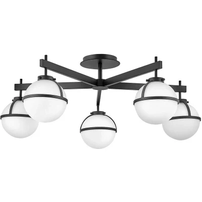 Image of Hollis 5 Light Multi Arm Semi Flush Ceiling Lamp, Black IP44