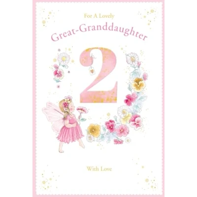 Image of Great Granddaughter 2nd Birthday Card Age 2 Daisy Fairy 9&quot; x 6&quot; Lovely Verse