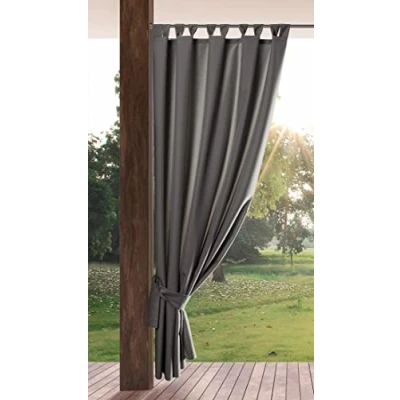 Image of Eurofirany GARDEN Outdoor Curtain with Tab Top 1 pc. Velcro Fastener, Sun Protection, Privacy Screen, Windproof, Waterproof for Patio, Gazebo, Pergola, Porch, W61 x L87, Dark Grey