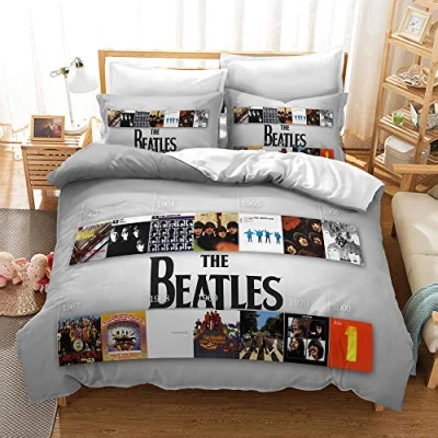 Image of CHAOSE The Beatles Duvet Cover Sets 220X240 Quilt 2 Persons 3 Pieces Bed Linen Bedding Set Pillowcases with Closure (Rock 02,King(220x230cm))