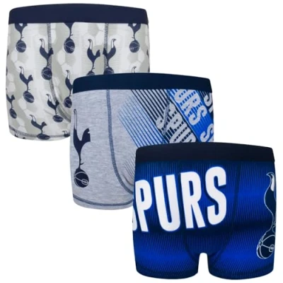 Image of Tottenham Hotspur FC Official Gift 3 Pack Boys Crest Boxer Shorts 5 6 Years Blue