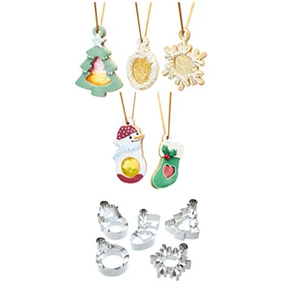 Image of KitchenCraft Sweetly Does It Christmas Stained Glass Window Biscuits Kit (Set of 5 Festive Cookie Cutters)