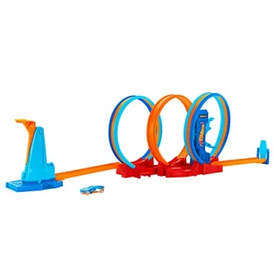 Image of Hot Wheels Ultra Hots Triple Loop Track Playset with 3 Loops and 1 1:64 Scale Car Included, Connects to Other Sets Foldable for Storage, Kids Toys, 4+ Years, HPX93