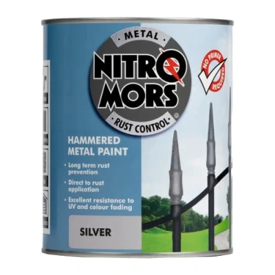 Image of Nitromors Anti Rust Hammered Finish Metal Paint, No Primer Required, Silver, 750 ml