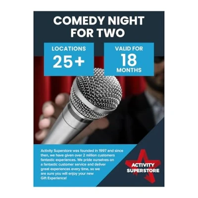 Image of Activity Superstore Comedy Night For Two Gift Experience Voucher, Available at 25 Locations, Gifts, Funny Birthday Retirement Gifts