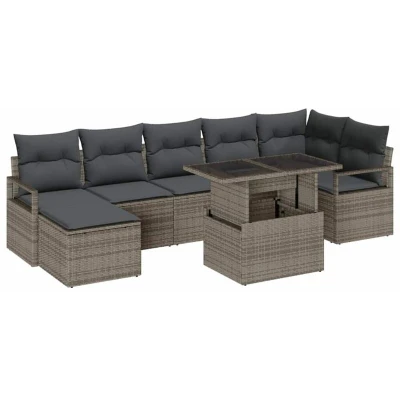 Image of vidaXL 8 Piece Garden Sofa Set with Cushions Grey Poly Rattan