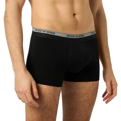Image of Emporio Armani Men&#039;s Stretch Cotton Piping Logoband Trunk, Black, S