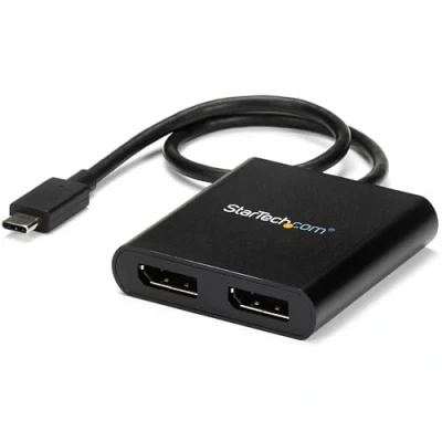 Image of StarTech.com USB C to Dual DisplayPort 1.2 Adapter, Type Multi Monitor MST Hub, 4K 30Hz/1080p 60Hz DP Laptop Display Extender / Splitter, Extra Long Built In Cable, Windows (MSTCDP122DP)
