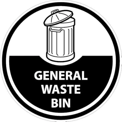 Image of General waste bin, recycling sign Self adhesive sticker (150mm x 150mm)