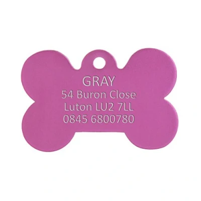 Image of Bow Wow Meow BWM Aluminium Personalized Pet ID Tags Dog Tag for Pets Laser Engraved &amp; Personalised Dogs Cats Durable, Strong Deeply Pink Bone, Large