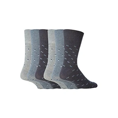 Image of 6 Pairs men&#039;s gentle grip no elastic socks 11 uk, 39 45 eur Assorted colours squares (MGG19)
