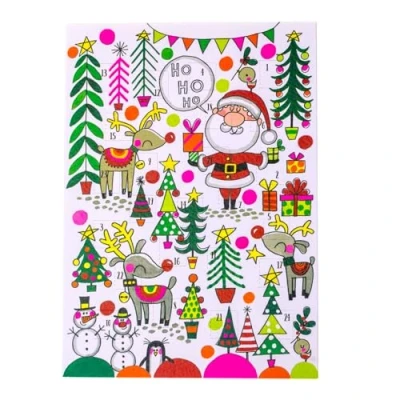 Image of Santa &amp; Reindeer Advent Calendar Card Christmas Greetings with Envelope Door 17.5x12.5cm