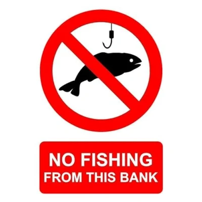 Image of No fishing from this bank safety sign Self adhesive sticker (300mm x 200mm)