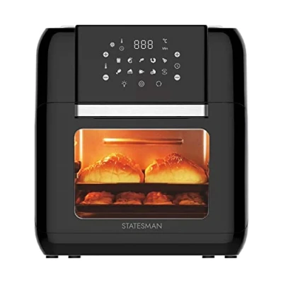 Image of Statesman SKAO11015BK Digital Air Fryer Oven with Rotisserie 11 Litre, 1500W, 60 Minute Timer, 360 Hot Circulation, 10 Cooking Programs, Basket &amp; Skewer Set Included