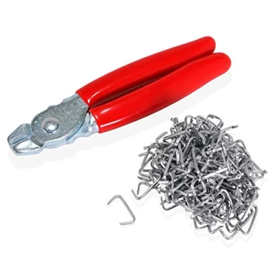 Image of Tamwell Hog Ring Pliers with 200 Galvanized Rings Straight Spring Loaded Kit for Upholstery, Fence, Bungee Cord, Sausage and Meat Casings