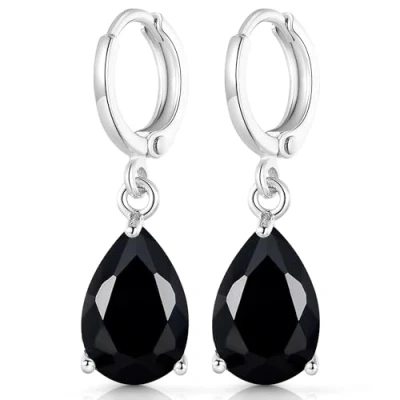 Image of Crystalline Azuria Women 18ct White Gold Plated Teardrops Black Zirconia Crystals Dangle Earrings