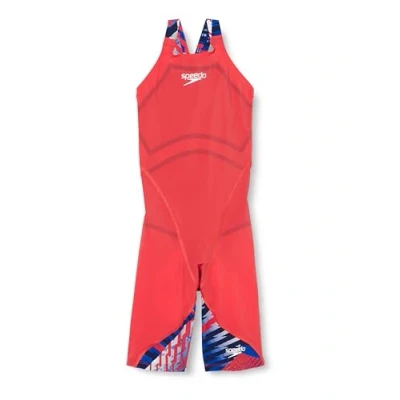 Image of Speedo Junior Girl&#039;s Fastskin LZR Ignite Kneeskin Competitive Racing Swimsuit, Flame Red/Bolt/White, 7 8 Years