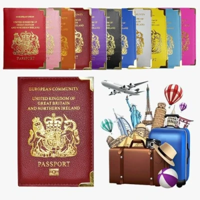 Image of AlezyB British Passport Holder, Portable Wallet Case Organiser for Men, Women, PU Leather Cover Travel, Business Cards, Credit Cards and Boarding Passes (Mehroon)