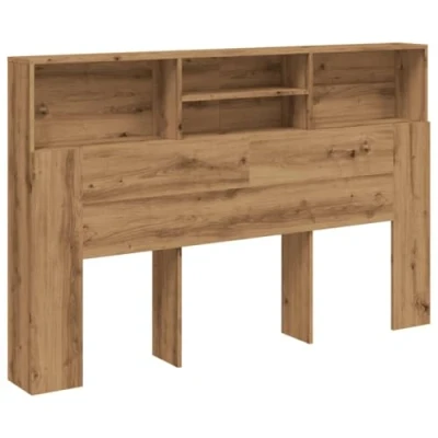Image of vidaXL Headboard Cabinet Bookcase Bed Artisan Oak Modern Engineered Wood Space Saving Storage Bedroom Furniture