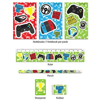 Image of Anilas 5 Piece Stationery Set Pencil, Sharpener, Rubber, Ruler, Notepad (Gamer)